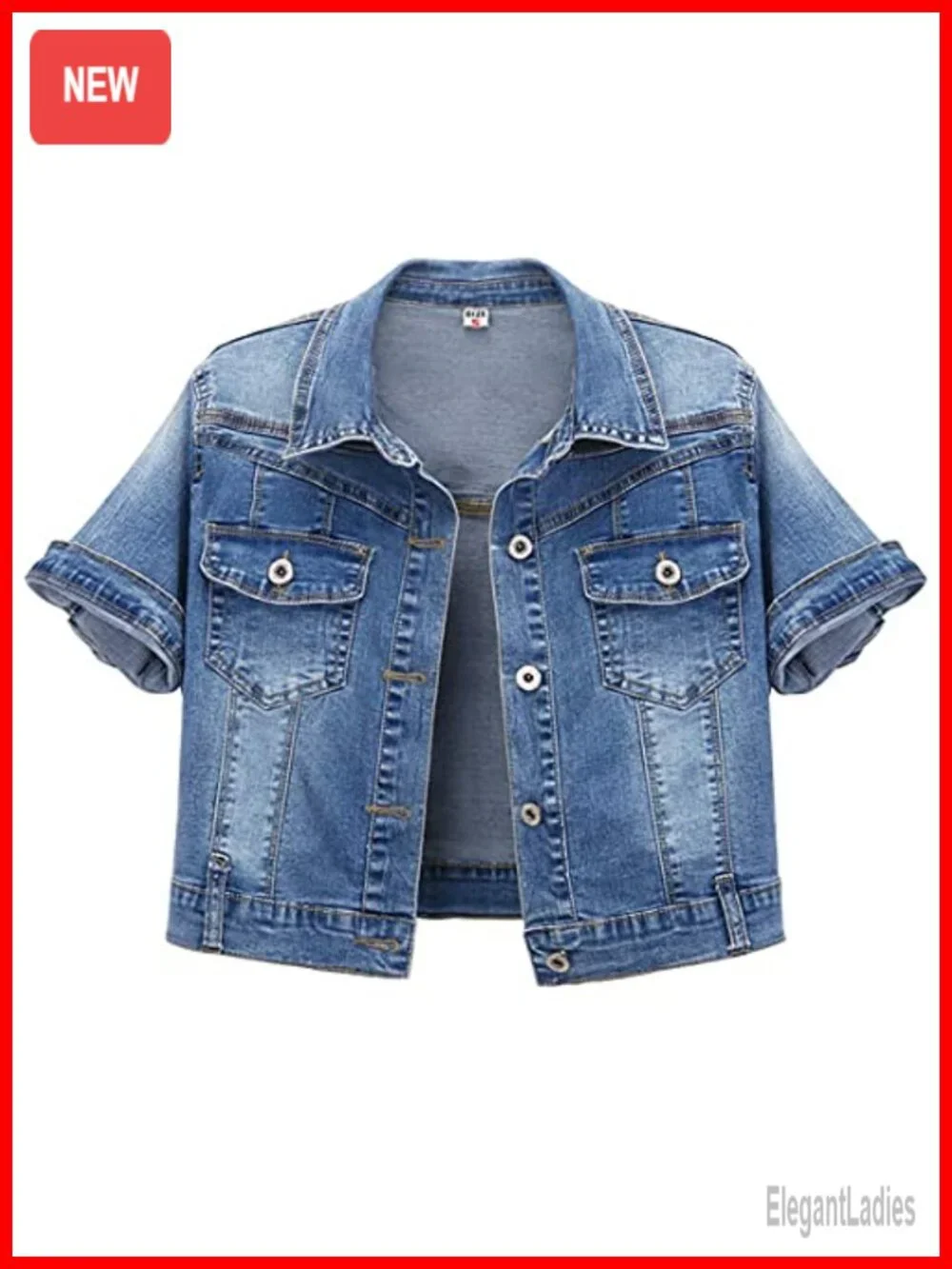 Women's Cropped Denim Trucker Jacket Short Sleeve Summer Jean Coat